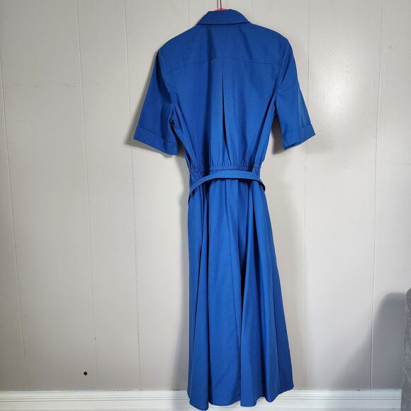 Vintage Office Retro Schrader Secretary Cargo Dress Button Up Belted 8 Blue - Picture 7 of 9